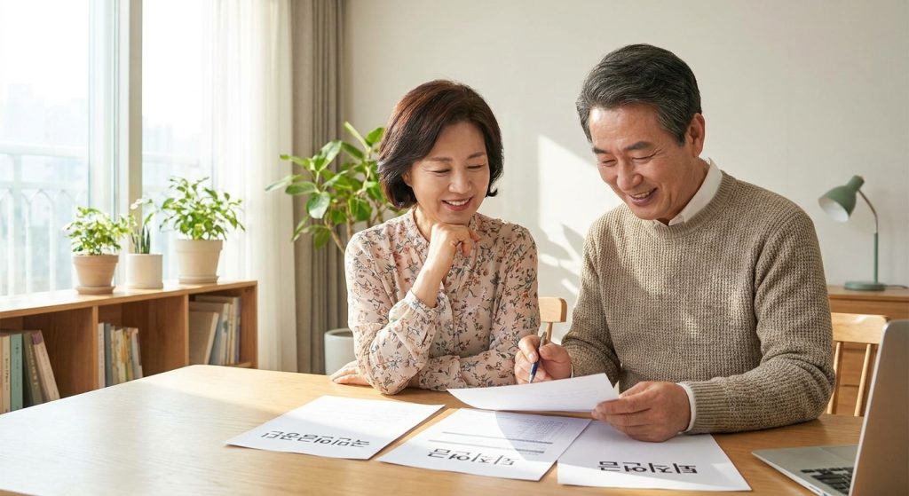 1966년생 부부가 국민연금 수령 시기를 확인하는 모습